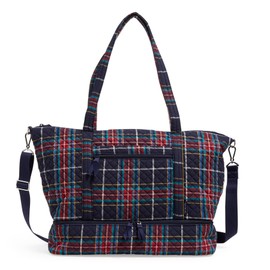 Vera Bradley Women's Cotton Deluxe Travel Tote Travel Bag, Tartan Plaid - Recycled Cotton, One Size