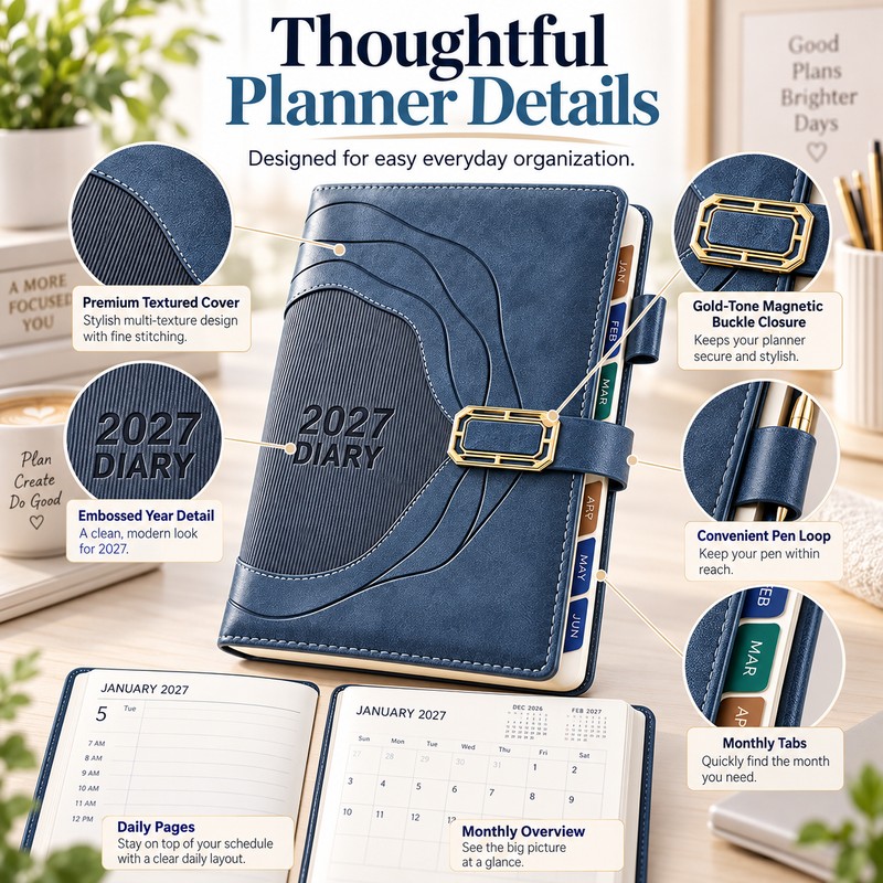 2027 A5 Daily & Monthly Planner – 400-Page Hardcover Organizer