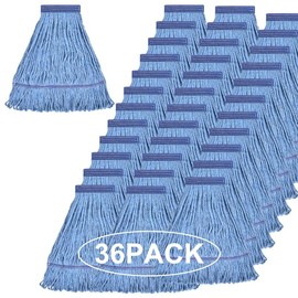 Matthew Cleaning Heavy Duty Mop Head Commercial Grade Replacement for General and Floor Cleaning, Wet Industrial Blue Cotton Looped End String Head Refills (Case of 36) Blue
