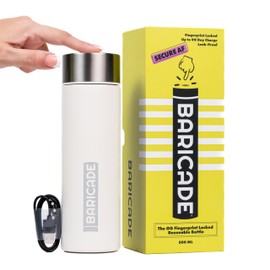 Baricade Original Slim Fingerprint Lock Water Bottle – 500ml Stainless Steel, Leak-Proof, Tamper-Proof, Hot or Cold Up to 12 Hours –Creamy White – Gym, Travel, Safety (Creamy White)