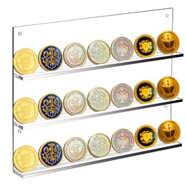 Chunful Clear Acrylic Challenge Coin Holder Wall Mount Coin Collection Display Shelf Rack 3 Row Coin Display Stand for Casino Poker Chip Collectors