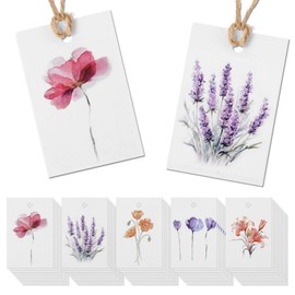 50 Set Gift Tags with String Attached, Watercolor Floral Gift Tags with String, 2 x 3 Inch Blank Paper Gifts Tag for Mother's Day, Bridal Shower Party Supplies, Boho Artsy Style