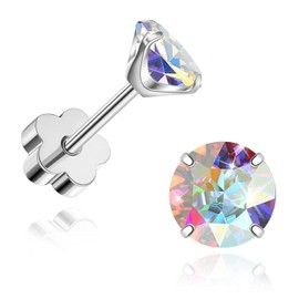 Flat Back Earrings Set Stud Earrings for Women，cubic Zirconia Stud Earrings Hypoallergenic Spiral Ear Cartilage Earlobe Silver Earrings (2mm)