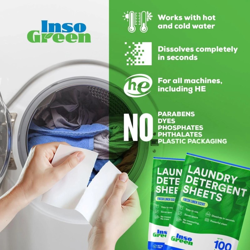 InsoGreen Laundry Detergent Sheets – 100 Loads - Eco Washer