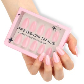 KaleidNail 30Pcs False Nails Short Almond, French Tips Press on Nails Nude Pink Fake Nails with Glue Stickers, Reusable Ballerina Acrylic Full Cover Stick on Nail for Women Girls Nail Art Accessories
