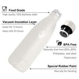 Stainless Steel Water Bottle, 500 ml, Leak-Proof Thermos Flask, BPA-Free, Insulated Bottle with Vacuum Double Wall for School, Outdoor, Bike, Running, Office, Gym, Sports, Work, Univers