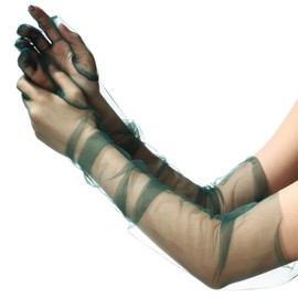 Tarpop Women's Long Gloves Mesh Tulle Gloves 27'' Sheer Party Opera Gloves Elbow Length Gloves for Wedding Bridal Dance Party (Dark Green)