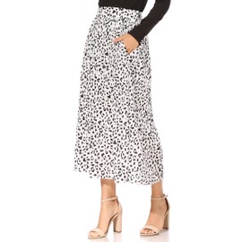 Pleated Leopard White Skirts with Pockets, Winter & Summer Skirts for Women Long Length Midi for School, Work, Travel (X-Large, White Leopard)