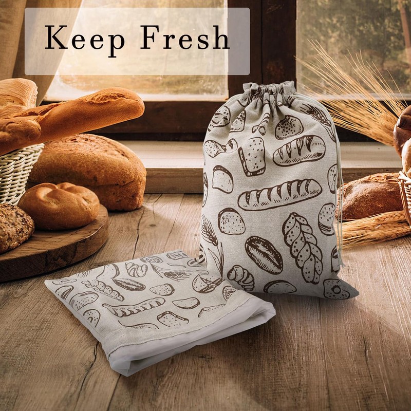 Reusable Linen Bread Bags with TPU Liner - 11.8" x