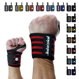 Encore Grips® Wrist Wraps for Bodybuilding, Weight Training, Crossfit, Strength Training Bandage, Wrist Support for Fitness, Wrist Support, Wrist Guards, Wrist Wraps (Black-Red-V2)
