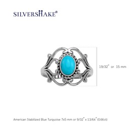 Silvershake Genuine American Blue Turquoise 925 Sterling Silver Victorian Style Rope Ring Gemstone Jewelry for Women Size 4