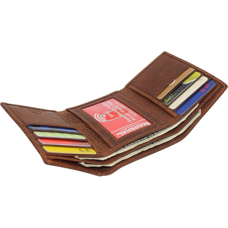 MARSHAL Puerto Rico Genuine Leather RFID Blocking Bifold Trifold Boricua