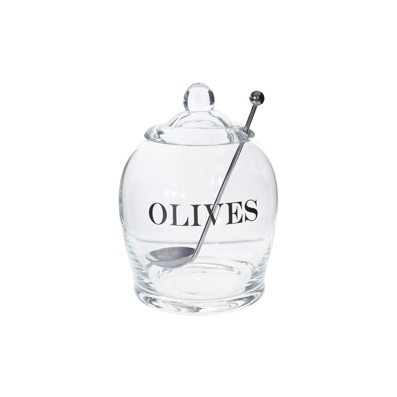 Creative Co-Op Clear Glass "OLIVE" Jar with Lid & Slotted