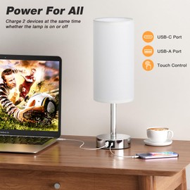 Aooshine Touch Lamps, Table Lamps with White Shade, Silver Base(Bulb Included)