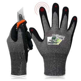 DEX FIT Level 7 Cut Resistant Gloves SSG713 - Steel Fiber Protection, Sandy Nitrile Grip, Durable, Comfort and Dexterity, Lightweight and Thin for Precision Work, Machine Washable; Grey L (9) 1 Pair