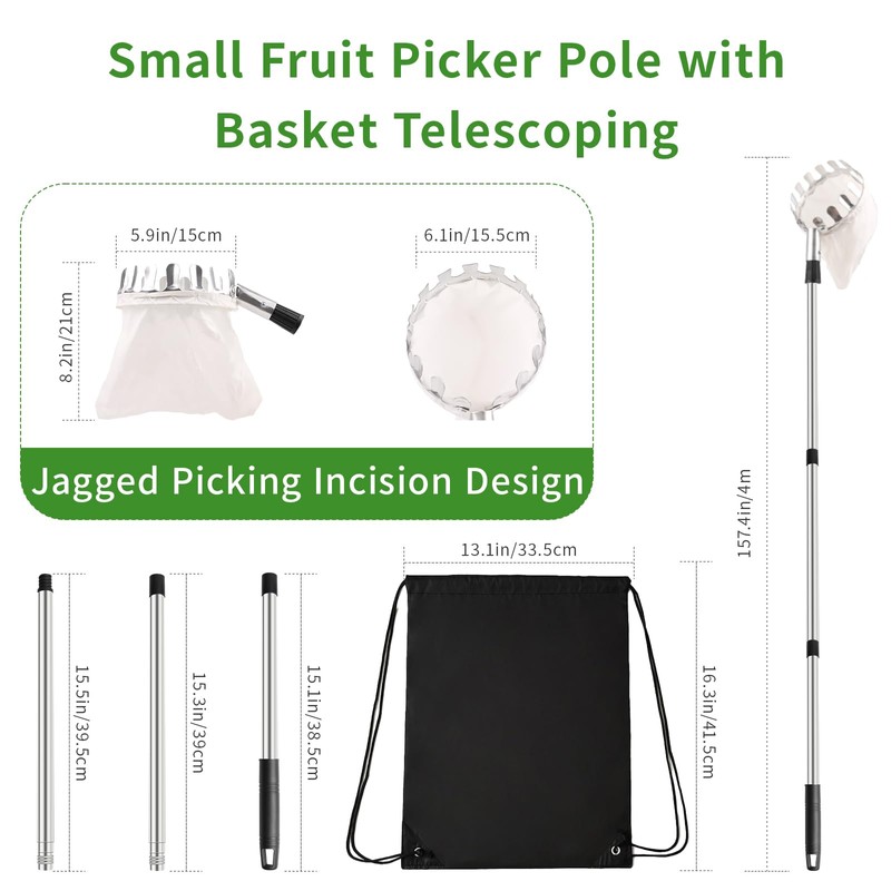 HXRYAGi Fruit Picker Pole with Basket Telescoping 13Ft Adjustable Apple