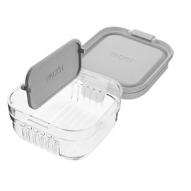PackIt Mod Lunch Bento Contenedor de almacenamiento de alimentos, Gris Acero, Snack Bento, 1, 1