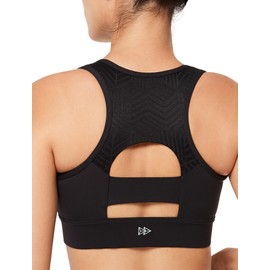 Yvette Sports Bra with Front Closure Mesh Racer Back Full Coverage Running Fitness Riding Bra, black