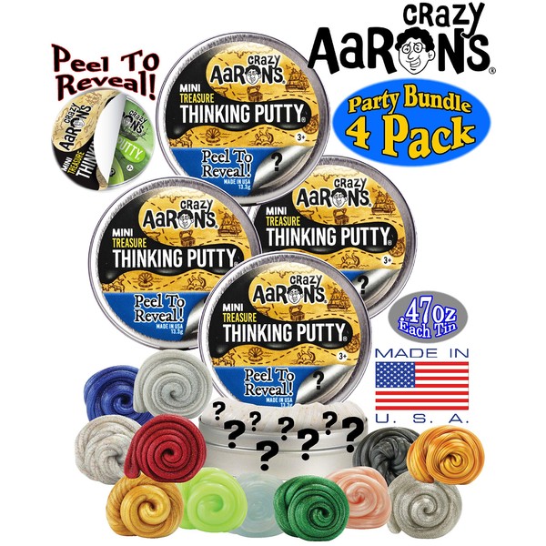 Crazy Aaron's Putty Mini Tins Treasure Surprise Peel to Reveal (Collect All 12 Colors) Gift Set Party Bundle - 4 Pack (.47oz Each) *Items are Assorted and May Contain Duplicates