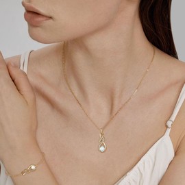 LOCIBLO October Birthstone Bracelets for Women 925 Sterling Silver Synthetic White Opal Bracelet Gold Plated Infinity Pendant Jewellery for Her, 6.7"+1.2"