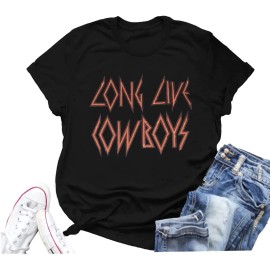 Long Live Cowgirls Sleeveless Women's Western Vintage Graphic Tees Funny Letter Print Country Music Cotton T-ShirtColor: Black, Size: L