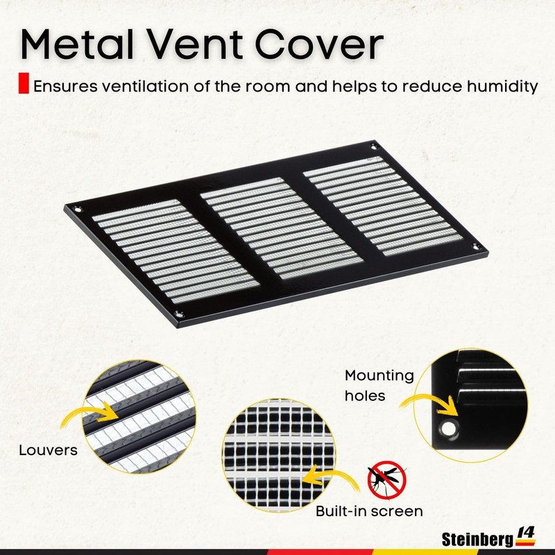 Steinberg14 Black Vent Cover 10x4 (Duct Opening) with Mesh -