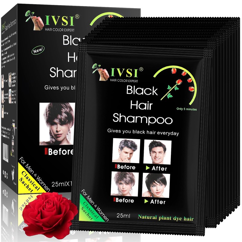 Yiciani 10 Pcs Black Hair Shampoo, Instant Black Hair Dye