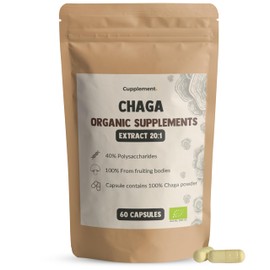 Cupplement - Chaga Extract Capsules 60 Pieces - 20:1 - Organic - 400 mg per Capsule - Supplement - Superfood - Mushroom - 2 Capsules per Day - No Tea, Powder, Powder or Coffee - Chunks - Medicinal