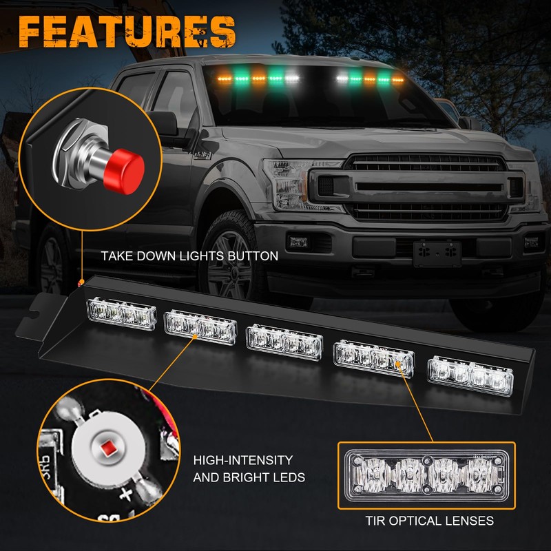XRIDONSEN 34 inch Amber Green White Emergency Visor Strobe Lights