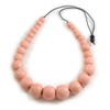 Avalaya Chunky Pastel Pink Graduated Wood Bead Black Cord Necklace