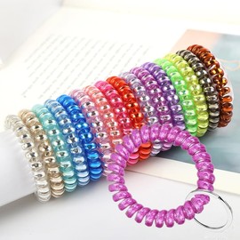 BWXXXR 12Pcs Colors Spiral Wrist Coil Key Chain Plastic Spiral Coil Hair Tie for Women Bracelet Wrist Coil for Sauna Badge Shopping Mall and Outdoor Sports, Multi, 1.4in