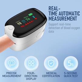 Oxygen monitor finger adults - Pulse oximeter - Finger Oxygen SpO2 Saturation Monitor with LED Display,Heart rate monitor Accurate Fast Easy (White)
