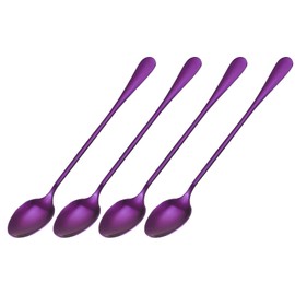 sourcing map Set of 4 Long Handle Spoon, 7.5-Inch Stainless Steel Ice Cream Spoon Cocktail Stirring Spoons Coffee Spoons for Mixing, Beverage, Coffee (Purple)