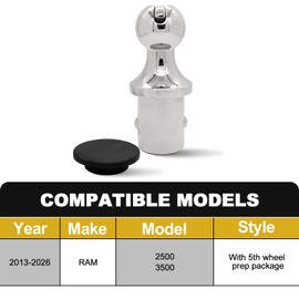 60601 Puck System Gooseneck Hitch Ball, Compatible with 2013-2025 Dodge RAM 2500 3500, 2-5/16 Inch Gooseneck Ball for Truck Bed with a Replacement Gooseneck Hitch Cap | 30000 lbs GTW/ 7500 lbs VTW