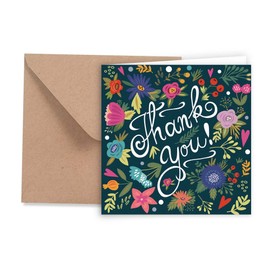 Friendly Fox Biglietto di ringraziamento Thank you, 1 biglietto di ringraziamento quadrato con busta in carta kraft