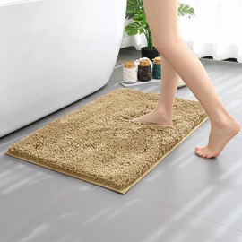 OWIYA Bathroom Rugs Mat 70x24 Chenille TRP Non-Slip Extra Soft and Absorbent Machine Wash Dry Bath Rugs Mat for Bathroom Floor, Bathtub and Shower, Chenille Bath Rugs, Bath Carpet Beige