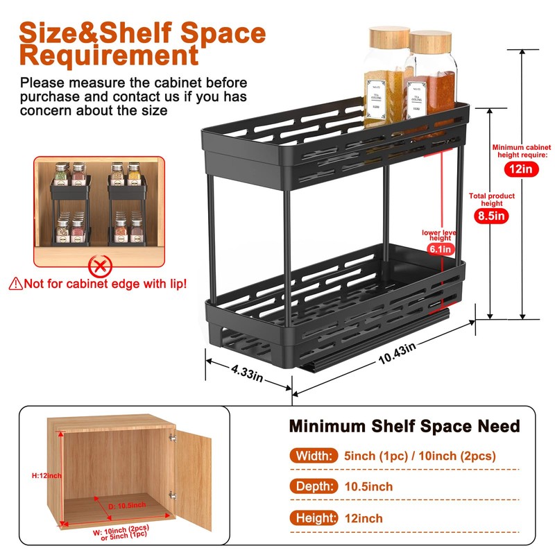 Spice Rack Organizer for Cabinet, 2 Pack Pull Out Spice