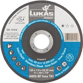 Lukas Erzett 50 x Cutting Disc T41 for Stainless Steel 125 x 1 mm Straight for Angle Grinder A60S-BF 14 x 13.5 x 9 cm