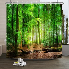 Xiaoterna Spring Shower Curtain Natural Landscape 3D Landscapes Bathroom Curtain Deciduous Forest Bath Curtain Tropical Rainforest Shower Curtain Machine Washable Waterproof Fabric 200 x 180 cm