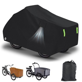 Cargo Bike Cover, Waterproof 420D Oxford Fabric Trike Covers with Keyhole Reflective Strips Buckle, UV protection Windproof Tear-Resistant, for Electric Adult Tricycle Bicycle, 225 × 100 × 105 cm