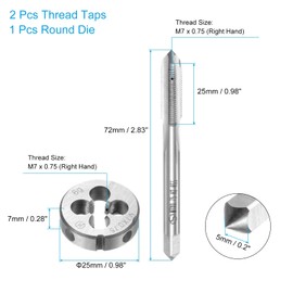 sourcing map 3pcs Tap and Die Set, Metric M7 x 0.75 Thread Taps & Round Die, Tapping Threading Tool Tap & Die Kit for Nut Screw Bolt Thread Repair