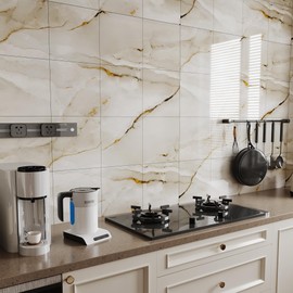 LVSHI 20pcs Marble Peel and Stick Waterproof PVC Shower Wall Panels Bathroom Backsplash Tile Stick on Wall for Bedoom, Kitchen 11.8"x11.8" (White with Gold crackles,19.4 Sq.Ft.)