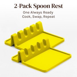 Silicone Spoon Rest for Stove Top with Drip Pad (Two Pack) - Heat Resistant BPA Free Utensil Rest & Spoon Holder for Kitchen Counter - Grill Utensil Holder - Spatula Holder, Tongs, Ladle - Yellow