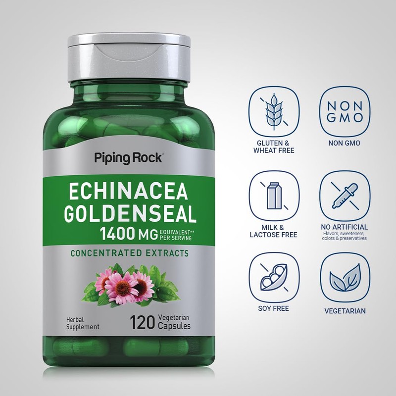 Piping Rock Echinacea Goldenseal Capsules | 1400mg | 120 Vegetarian