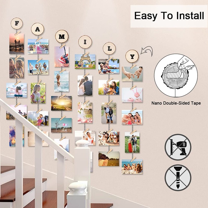 Uping Picture Frame Collage Set, Wooden Photo Hanger with Clips,