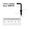 100 PCS Black 7 Shaped Right Angle Screw Hooks,1 Inch