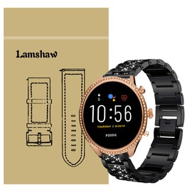 Compatible with Fossil Julianna Bands, YOUkei Stainless Steel Metal Replacement Straps for Fossil Women's Gen 5 Julianna/Fossil Julianna HR (Diamond-Black)