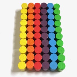 Wooden Game Pieces for Board Games, Cylinder 10 x 15 mm, 6 Colours, Pack of 60 (Rainbow)