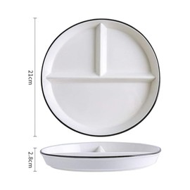 Bicuzat 1 PCS Ceramic Dinosaur Portion Control Plate Divided Dish for Rational Eating, Divided Dessert Plate Salad Plate Dinner Plate-White-8 Inch