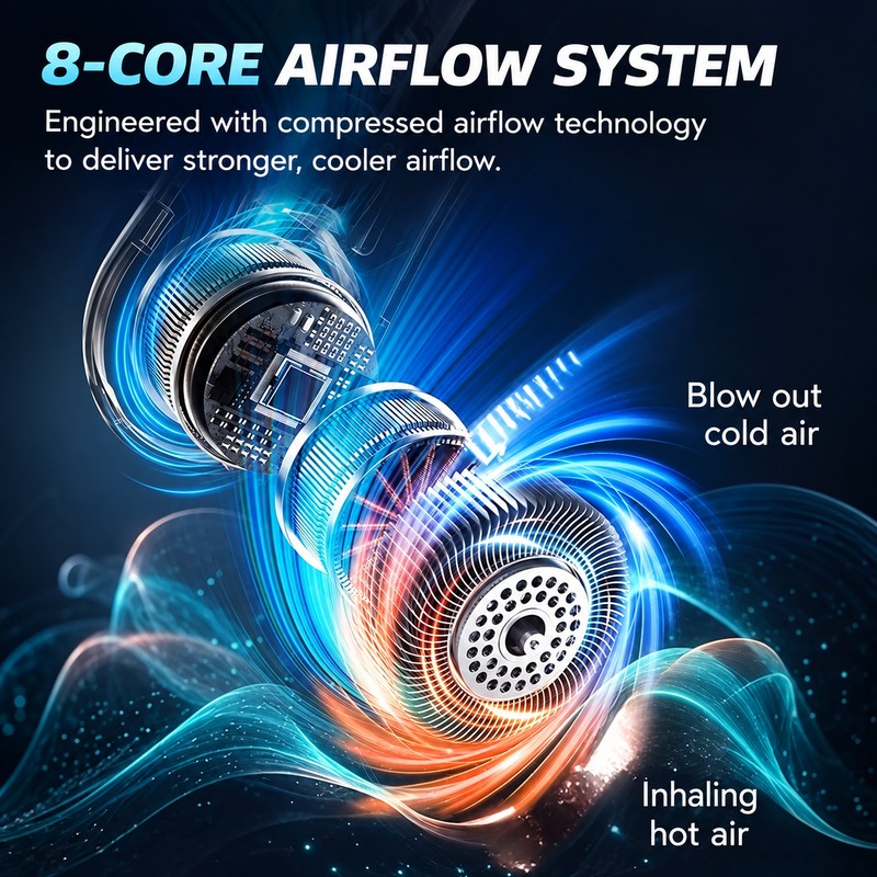 Wearable Neck Fan for Hands-Free Cooling – 8000mAh Rechargeable Design